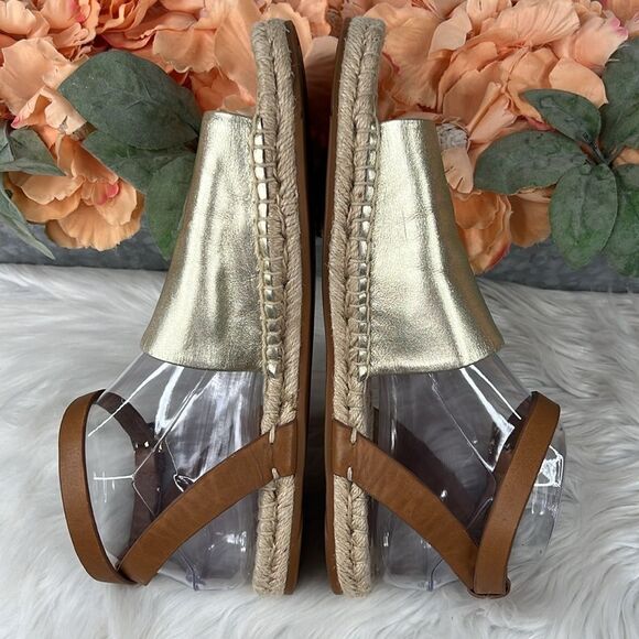 Tory Burch Gold Landon Espadrille Ankle Wrap Open Toe Sandals size 10.5 - Picture 7 of 12